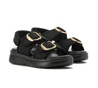 VIVA Luna: Women's Big Buckle Adjustable Two Strap Flatform Wedge Sandals - 7 - Black