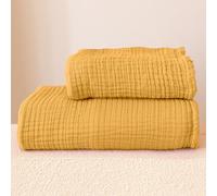 Viva Maison - Muslin Towels for Adult Bath, Thin Towels for Bathroom, Soft, Quick-Dry, Lint-Free, Large Size 32x67 Inch (Mustard, 1 Bath & 1 Hand Towel Set)