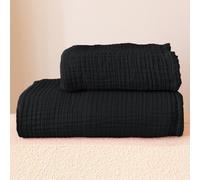 Viva Maison - Muslin Towels for Adult Bath, Thin Towels for Bathroom, Soft, Quick-Dry, Lint-Free, Large Size 32x67 Inch (Black, 1 Bath & 1 Hand Towel Set)