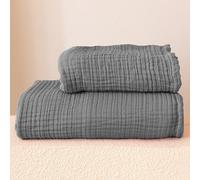 Viva Maison Ultra Soft Muslin Towel Adult Set, 100% Turkish Cotton 4-Layer 2 Pieces Luxury Muslin Hand & Bath Towels Sets for Bathroom (Dark Gray, 1 Bath & 1 Hand Towel Set)