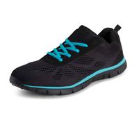 Get Fit Men’s Lightweight Cushioned Trainers - Breathable Mesh Gym Running Shoes - Comfortable Lace-Up Athletic Sneakers, Shock-Absorbing Non-Slip Sole - Black/Turquoise - 12