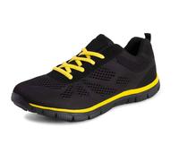 Get Fit Men’s Lightweight Cushioned Trainers - Breathable Mesh Gym Running Shoes - Comfortable Lace-Up Athletic Sneakers, Shock-Absorbing Non-Slip Sole - Black/Yellow - 9