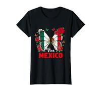 Viva Mexico Butterfly Mexican Flag Independence Day Hispanic Value Graphic T-Shirt, Women, Black, S