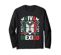Viva Mexico Butterfly Mexican Flag Mariposa Patriotic Fiesta Long Sleeve T-Shirt