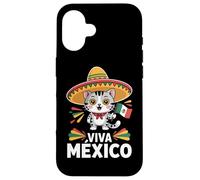 Viva Mexico Cute Cat Sombrero Flag Mexican Pride Case for iPhone 16