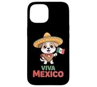 Viva Mexico Cute Sombrero Dog With Mexican Flag Poncho Case for iPhone 15