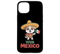 Viva Mexico Cute Sombrero Dog With Mexican Flag Poncho Case for iPhone 15 Plus