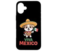 Viva Mexico Cute Sombrero Dog With Mexican Flag Poncho Case for iPhone 16 Plus