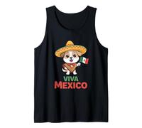 Viva Mexico Cute Sombrero Dog with Mexican Flag Poncho Tank Top