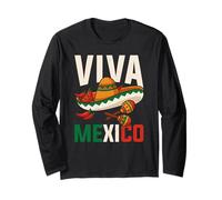 Viva Mexico Fiesta Sombrero Mexican Flag Cinco De Mayo Long Sleeve T-Shirt