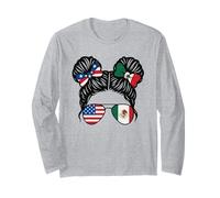 Viva Mexico Flag Emblem Pride Messy Bun Mexican Culture Long Sleeve T-Shirt