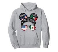 Viva Mexico Flag Emblem Pride Messy Bun Mexican Culture Pullover Hoodie