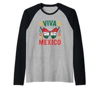 Viva Mexico Independence Butterfly Flag Raglan Baseball Tee
