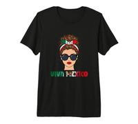 Viva Mexico Mexican Flag Messy Hair Bun Premium T-Shirt
