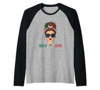 Viva Mexico Mexican Flag Messy Hair Bun Raglan Baseball Tee