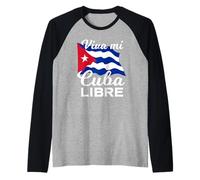 Viva Mi Cuba Libre Waving Cuban Flag Pride Raglan Baseball Tee