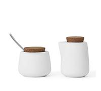 Viva Nicola Charcoal Sugar and Creamer Set, Porcelain Coffee and Tea Serving Set - Cream Pitcher and Sugar Bowl with Cork Lid and Metal Spoon, 7oz / 200ml Milk and Sugar for Coffee Bar