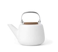 Viva Nicola White Porcelain Japanese Style Tea Pot - 40 oz / 1.18L with Loose Leaf Tea Infuser Mesh, Stainless Steel Filter and Handle, Cork Lid