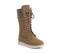 VIVA Polar Boot Women's Fleece Lined Snow Winter Hiking Durable Ankle Boots - 6 - Tan Nylon Quilted Cardy