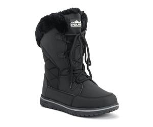 VIVA Polar Boot Women's Quilted Outdoor Cuff Snow Lace Up Faux Fur Boots - 8 - Black Nylon