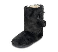 Polar Womens Faux Fur Slipper Boots - Memory Foam Indoor Bootie Slipper with Anti-Slip Rubber Sole - Soft and Fluffy House Slipper with Cute Pompoms - Ankle Boot Slippers - Black AYC0896/UK6