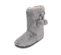 VIVA Polar Women's Faux Fur Fluffy Indoor Slipper Boots with Cute Pom Poms in Light Grey | Size: 5 Viva Light Grey 5