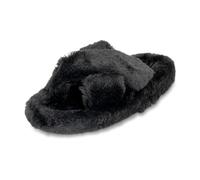 Polar Womens Slippers - Faux Fur Fluffy Slider Soft Bed Lining - Warm Plush Bedroom Slipper - Open Toe House Slipper Sandals Anti-Skid Outsole - Fluffy Slippers for Indoors - Black AYC0954/UK6