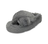 Polar Womens Slippers - Faux Fur Fluffy Slider Soft Bed Lining - Warm Plush Bedroom Slipper - Open Toe House Slipper Sandals Anti-Skid Outsole - Fluffy Slippers for Indoors - Dark Grey AYC0955/UK7