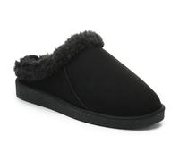 Polar Women’s Faux Suede Clog Style House Slippers - Cozy Shearling-Lined Slip-On Mules with Memory Foam Footbed & Non-Slip Rubber Sole - Warm Indoor Shoes for Winter Comfort - Black 7