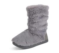 VIVA Polar Womens Fluffy Slipper Boots Memory Foam Anti-Slip Rubber Sole - 3 - Grey Fur