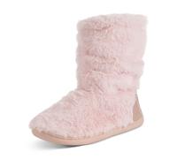 Polar Women’s Slip-On Slipper Boots - Sherpa Fleece Lined House Shoes with Memory Foam & Durable Rubber Sole - Warm Indoor Outdoor Winter Comfort Footwear for Ladies - Pink Faux Fur - UK 3