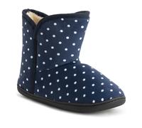 Polar Womens Memory Foam Indoor Faux Fur Fleece Bootie Rubber Sole Comfort Outdoor Anti Slip Durable Slippers - Navy/Spot - UK8/EU41 - YC0754
