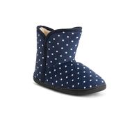 Polar Womens Memory Foam Indoor Faux Fur Fleece Bootie Rubber Sole Comfort Outdoor Anti Slip Durable Slippers - Navy/Spot - UK7/EU40 - YC0754