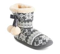Polar Women’s Memory Foam Slippers - Fur Lined Mule House Shoes with Pom Pom Detail & Hard Sole for Indoor Outdoor Use - Warm Winter Slip-On Comfort Slippers - Navy/White - UK4/EU37