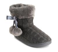 Polar Womens Memory Foam Pom Pom Winter Faux Fur Luxury Plush Cosy Anti Slip Indoor Outdoor Slippers - Grey Knitetd - UK4/EU37 - YC0715