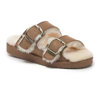 VIVA Polar Womens Strap Slide Sandals - Open-Toe Suede Slides Buckle Strap - 3 - Tan