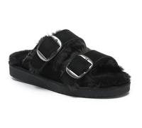 VIVA Polar Womens Strap Slide Sandals - Open-Toe Suede Slides Buckle Strap - 4 - Black
