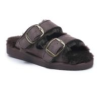 Polar Women’s Faux Suede Strap Slide Sandals - Open-Toe Suede Slides with Adjustable Buckle Strap, Rubber Outsole, Plush Lining - Casual Slip-On Sandals for Indoor & Outdoor Wear - Mocha 6