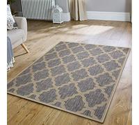Viva Rugs Anti Slip Rug Living Room Grey Beige Carpet Moroccan Trellis Pattern Small Large Flat Weave Runner Mat