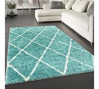 Viva Rugs Fluffy Rug Teal Blue Shaggy 30mm Long Piles Large & Small Sizes Thick Soft Diamond Geometric Carpet for Living Room Bedroom (Teal Blue, 80x150cm (2'6"x5'0"))