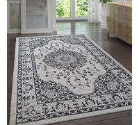 Viva Rugs Grey Oriental Rug 100% Cotton Black Oriental Vintage Pattern Washable Carpet Runner Mat