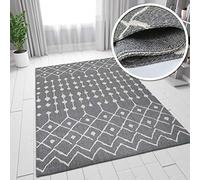 Viva Rugs Grey Rug Diamond Berber Patterned 100% Cotton Extra Large Small Flatweave Carpet Area Living Room Mat (150x230cm (5'x7'5''))
