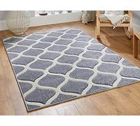 Viva Rugs Grey Rug Moroccan Trellis Oriental HAND-CARVED Contour Pattern Large Small Sizes Living Room Bedroom Woven Short Pile Carpet Mat (160x230cm (5'3"x7'7"))