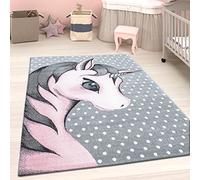 Viva Rugs Kids Unicorn Rug Pink Grey Woven Soft Girls Bedroom Carpet Animal Nursery Rug Baby Playroom Mat (Pink Grey Unicorn, 120x170cm (4'x5'6"))