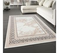 Viva Rugs Modern Rug Marble Distressed Greek Border Design Soft Mottled Carpet Mat for Living Room Bedroom (Cream, 120x170cm (4'x5'6''))