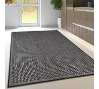 Viva Rugs Non Slip Rug Kitchen Living Room Fat Weave Check Carpet Small Large Runner Mat (120x160cm - 4'x5'3" ft, Black Plain)