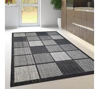 Viva Rugs Non Slip Rug Kitchen Living Room Fat Weave Check Carpet Small Large Runner Mat (120x160cm - 4'x5'3" ft, Black Checkered)