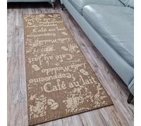 Viva Rugs Non Slip Rug Kitchen Living Room Fat Weave Check Carpet Small Large Runner Mat (60x180cm - 2'x5'9'' ft, Natural Brown Coffee)