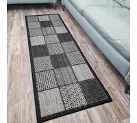 Viva Rugs Non Slip Rug Kitchen Living Room Fat Weave Check Carpet Small Large Runner Mat (60x180cm - 2'x5'9'' ft, Black Checkered)