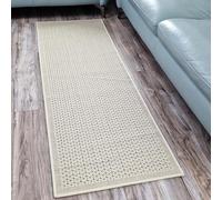 Viva Rugs Non Slip Rug Kitchen Living Room Fat Weave Check Carpet Small Large Runner Mat (60x230cm - 2'x7'5'' ft, Cream Beige Plain)